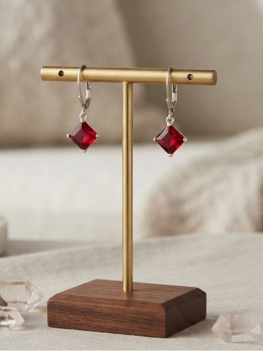 1/2 Carat Ruby Red Princess Cut 925 Sterling Silver Lever-Back Earrings